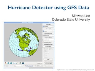 Hurricane Detector using GFS Data
Colorado State University
Minwoo Lee
http://conference.scipy.org/scipy2011/slides/lee_hurricane_prediction.pdf
 
