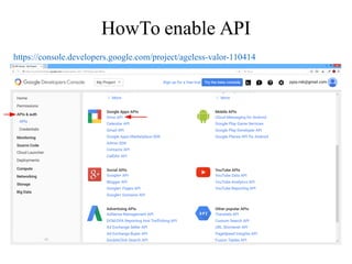 HowTo enable API
https://console.developers.google.com/project/ageless-valor-110414
 