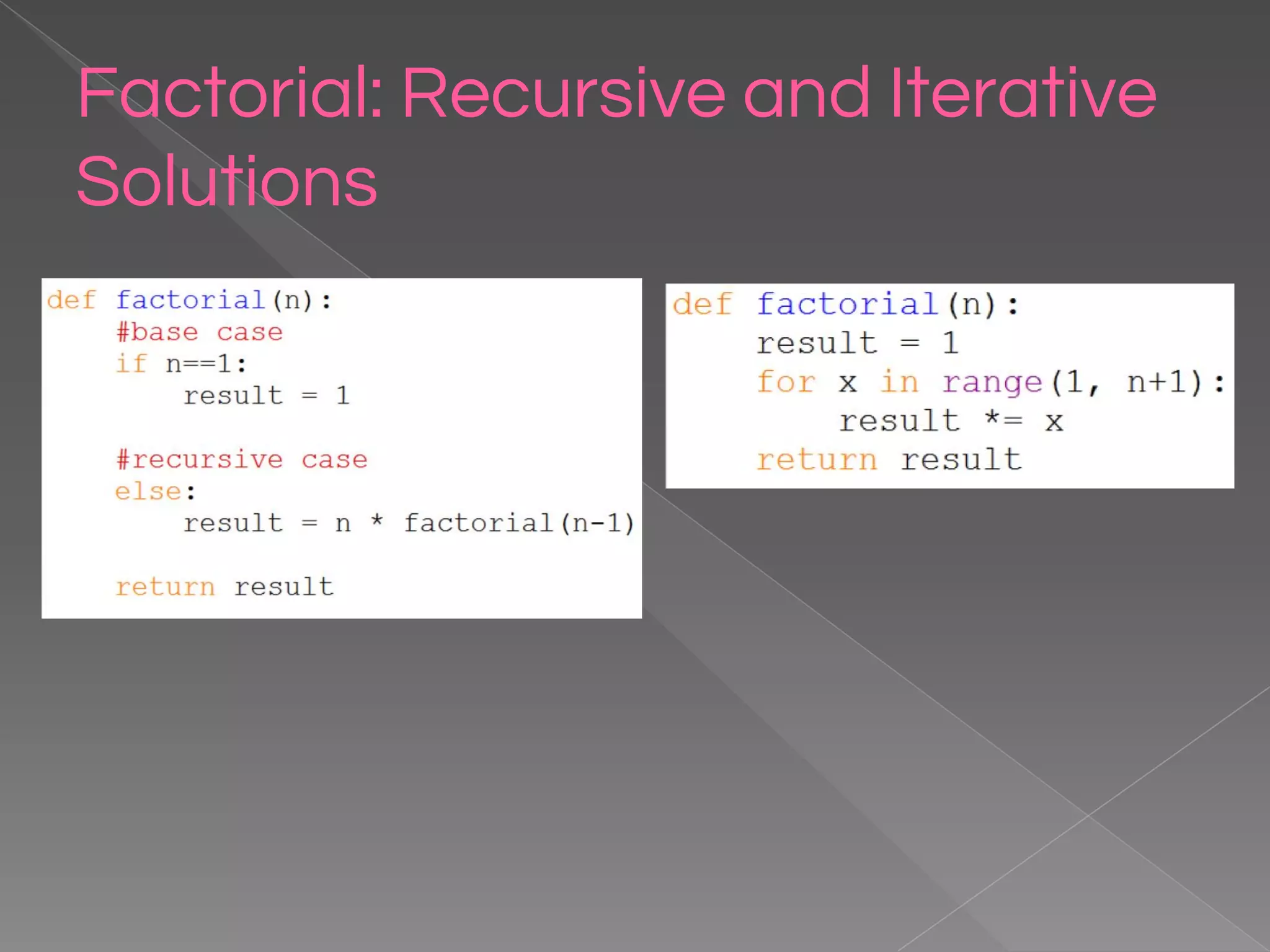 Factorial: Recursive and Iterative Solutions 