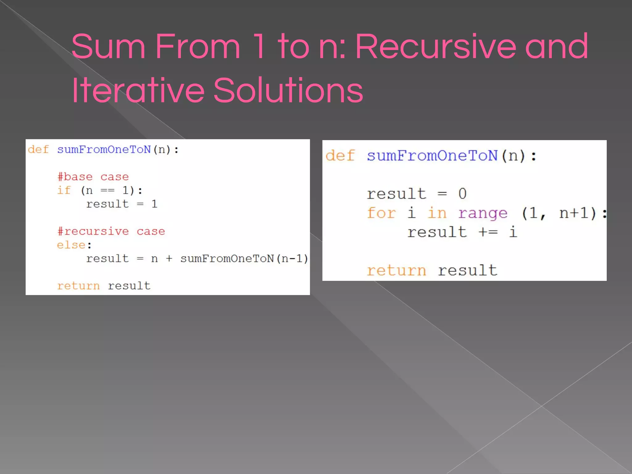 Sum From 1 to n: Recursive and Iterative Solutions 