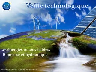 Les energies renouvelables
Les énergies renouvelables:
Biomasse et hydraulique
1ANTOINE PY & MARIA OUELLAJ – EI 2 PASS MED
 