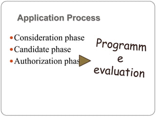 Application Process

 Consideration phase
 Candidate phase
 Authorization phase
 