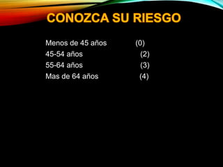 • Menos de 45 años (0)
• 45-54 años (2)
• 55-64 años (3)
• Mas de 64 años (4)
 