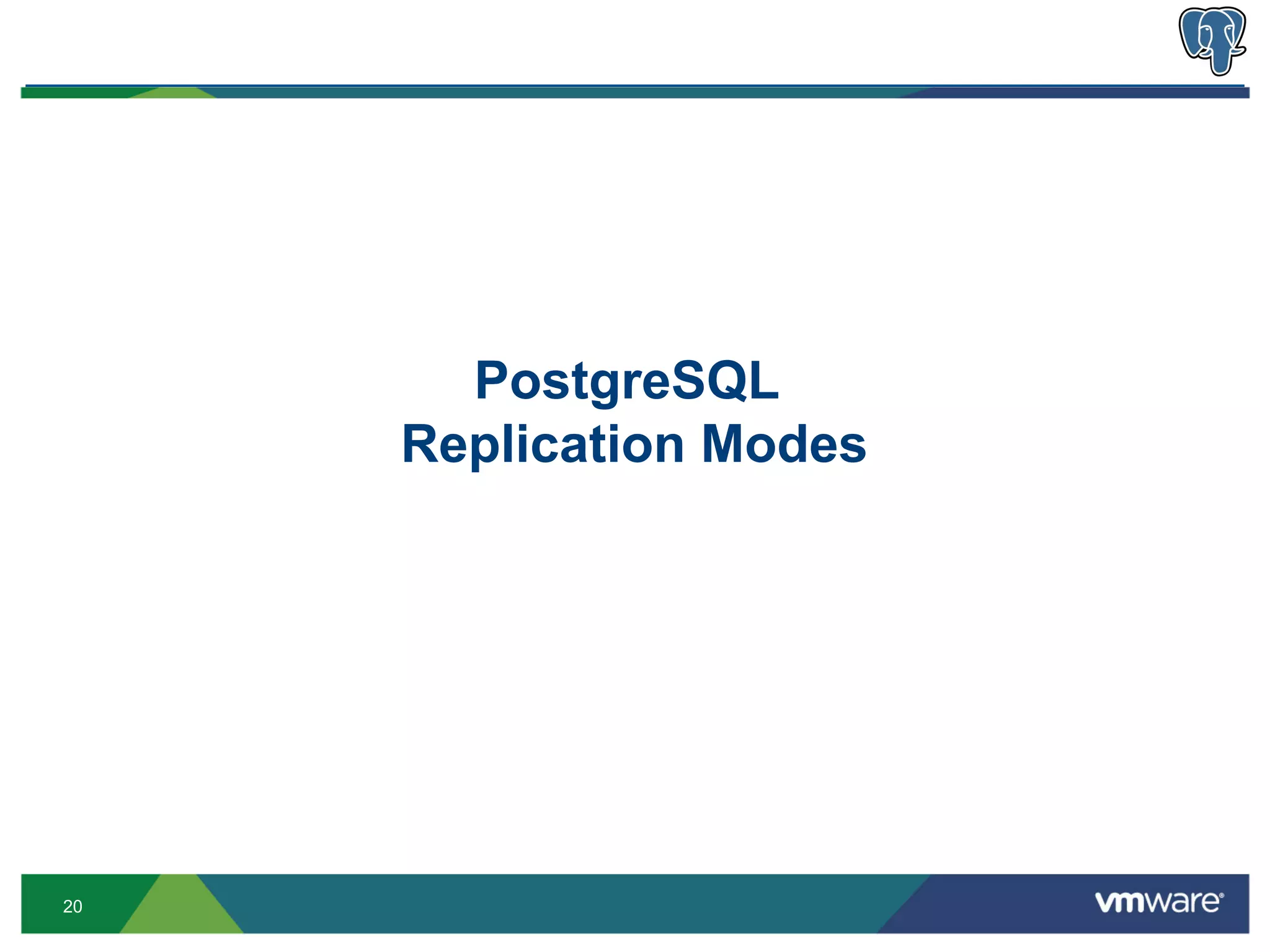 PostgreSQL
     Replication Modes




20
 