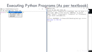 Executing Python Programs (As per textbook)
Dr. C. Sreedhar
 