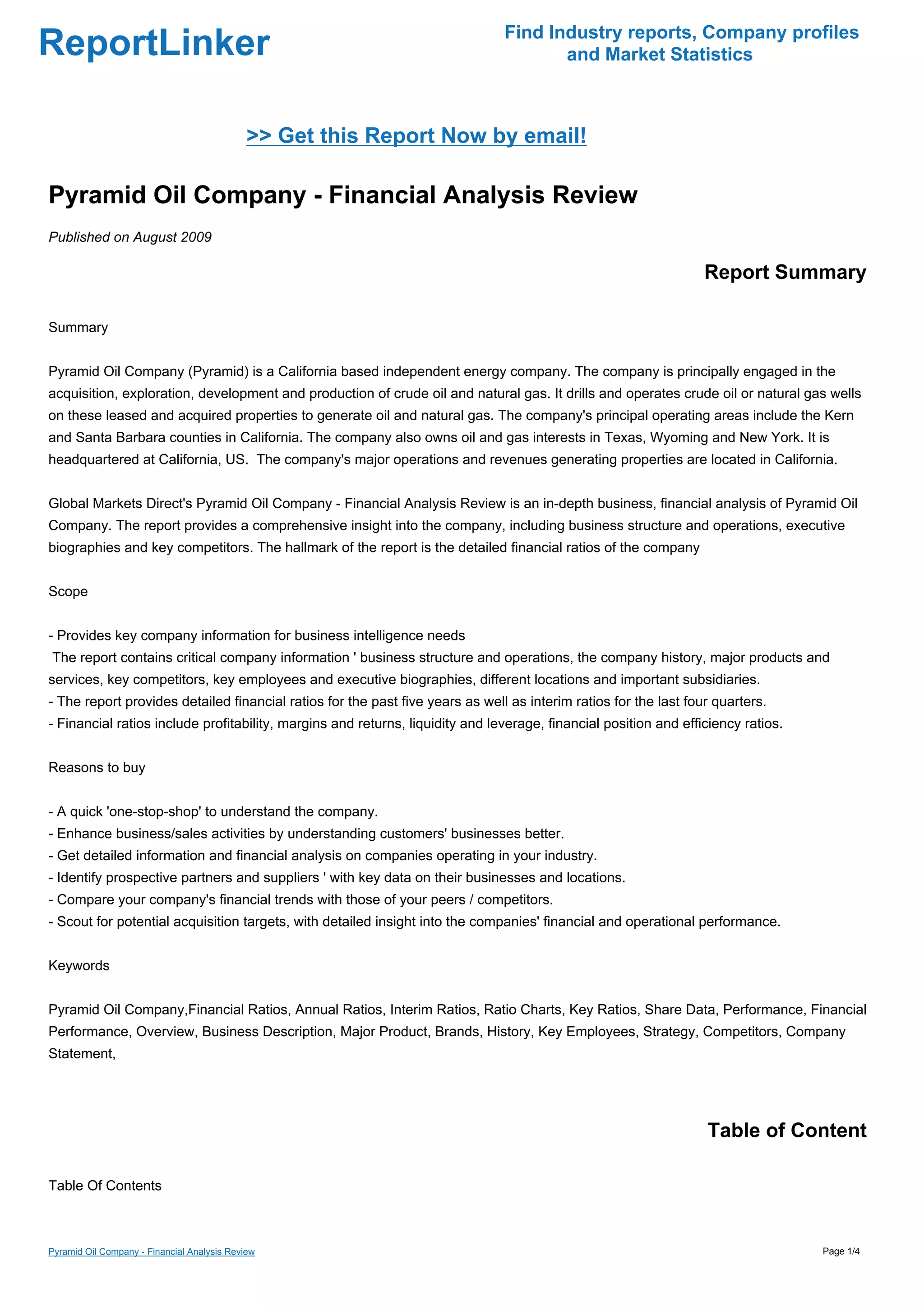 Pyramid Oil Company Financial Analysis Review PDF