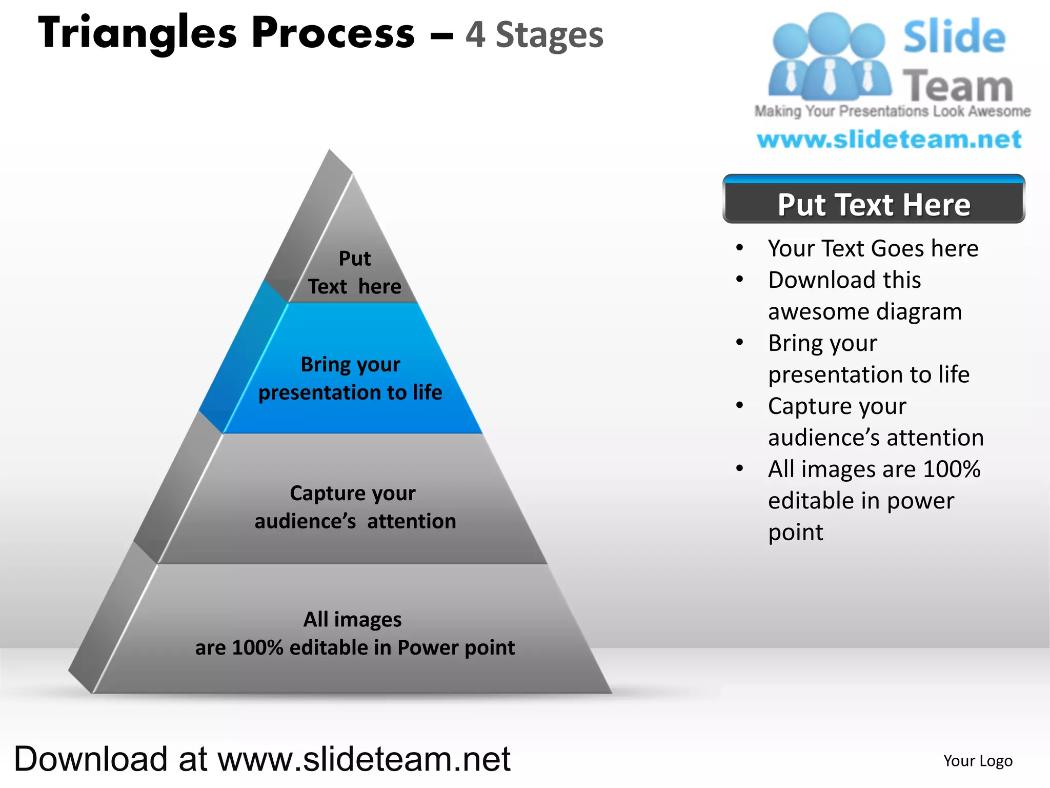 Pyramind triangle built out of puzzle pieces process 4 stages ...