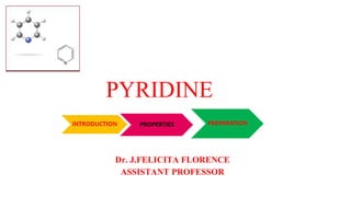 PYRIDINE
Dr. J.FELICITA FLORENCE
ASSISTANT PROFESSOR
 