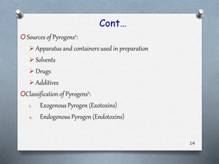 Pyrogens Meaning Pyrogen and its various test | PPTX
