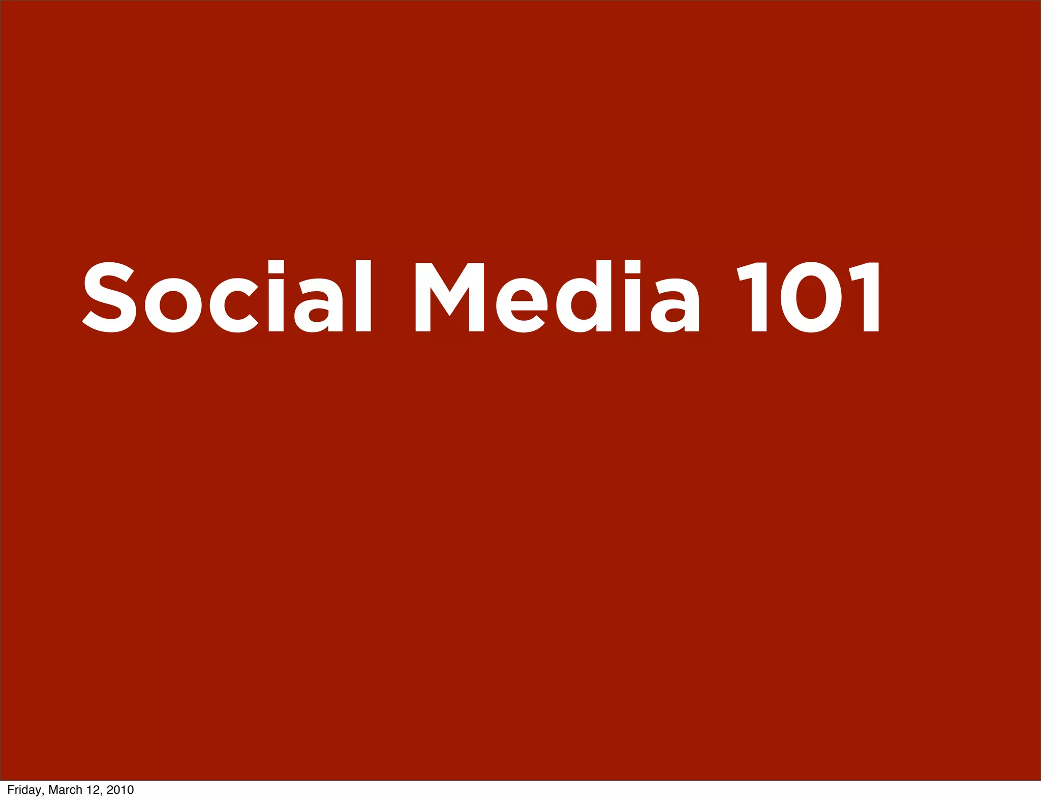 Social Media 101



Friday, March 12, 2010
 