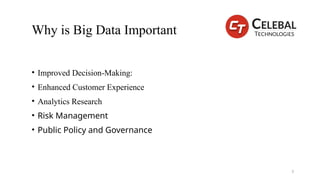 Why is Big Data Important
• Improved Decision-Making:
• Enhanced Customer Experience
• Analytics Research
• Risk Management
• Public Policy and Governance
3
 