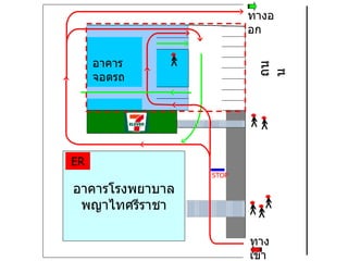 อาคารโรงพยาบาล พญาไทศรีราชา อาคารจอดรถ ทางเข้า ทางออก ถนน STOP ER 