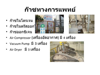 ก๊าซทางการแพทย์ ก๊าซไนโตรเจน  ก๊าซไนตรัสออกไซด์  ก๊าซออกซิเจน  Air Compressor   ( เครื่องอัดอากาศ )  มี  4   เครื่อง  Vacuum Pump   มี  3  เครื่อง  Air Dryer   มี   3   เครื่อง   