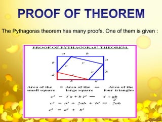 The Pythagoras theorem has many proofs. One of them is given :
 