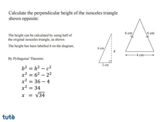 𝑏2 = ℎ2 − 𝑐2
𝑥2 = 62 − 22
𝑥2 = 36 − 4
𝑥2 = 34
𝑥 = 34
𝑥
 