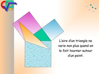 L’aire d’un triangle ne varie non plus quand on le fait tourner autour d’un point. 