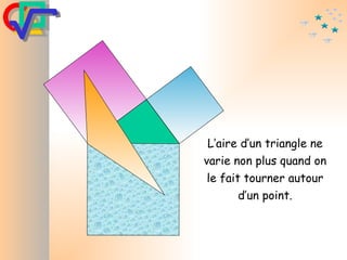 L’aire d’un triangle ne varie non plus quand on le fait tourner autour d’un point. 