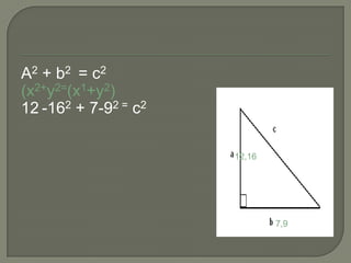 A2 + b2  = c2 (x2+y2=(x1+y2)12-162 + 7-92 = c212,16127,9