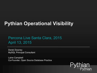 Pythian Operational Visibility
Percona Live Santa Clara, 2015
April 13, 2015
Derek Downey
MySQL Principal Consultant
Laine Campbell
Co-Founder, Open Source Database Practice
 