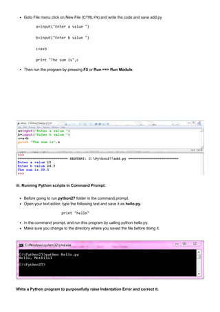 Introduction to phyton , important topic | PDF