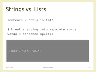 Modify String Python Vocabulary List AmI 2016 - Python basics | PDF