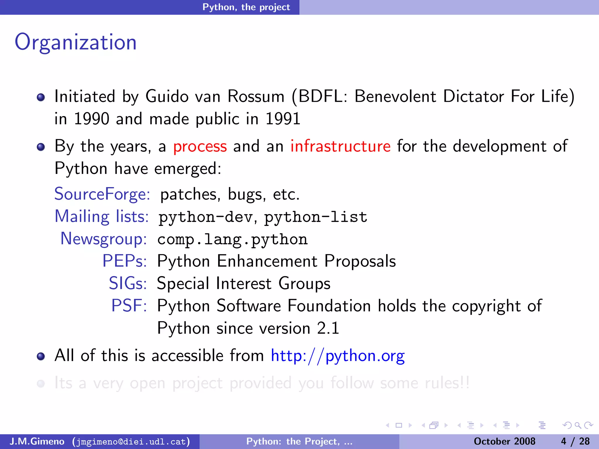 Python: the Project, the Language and the Style