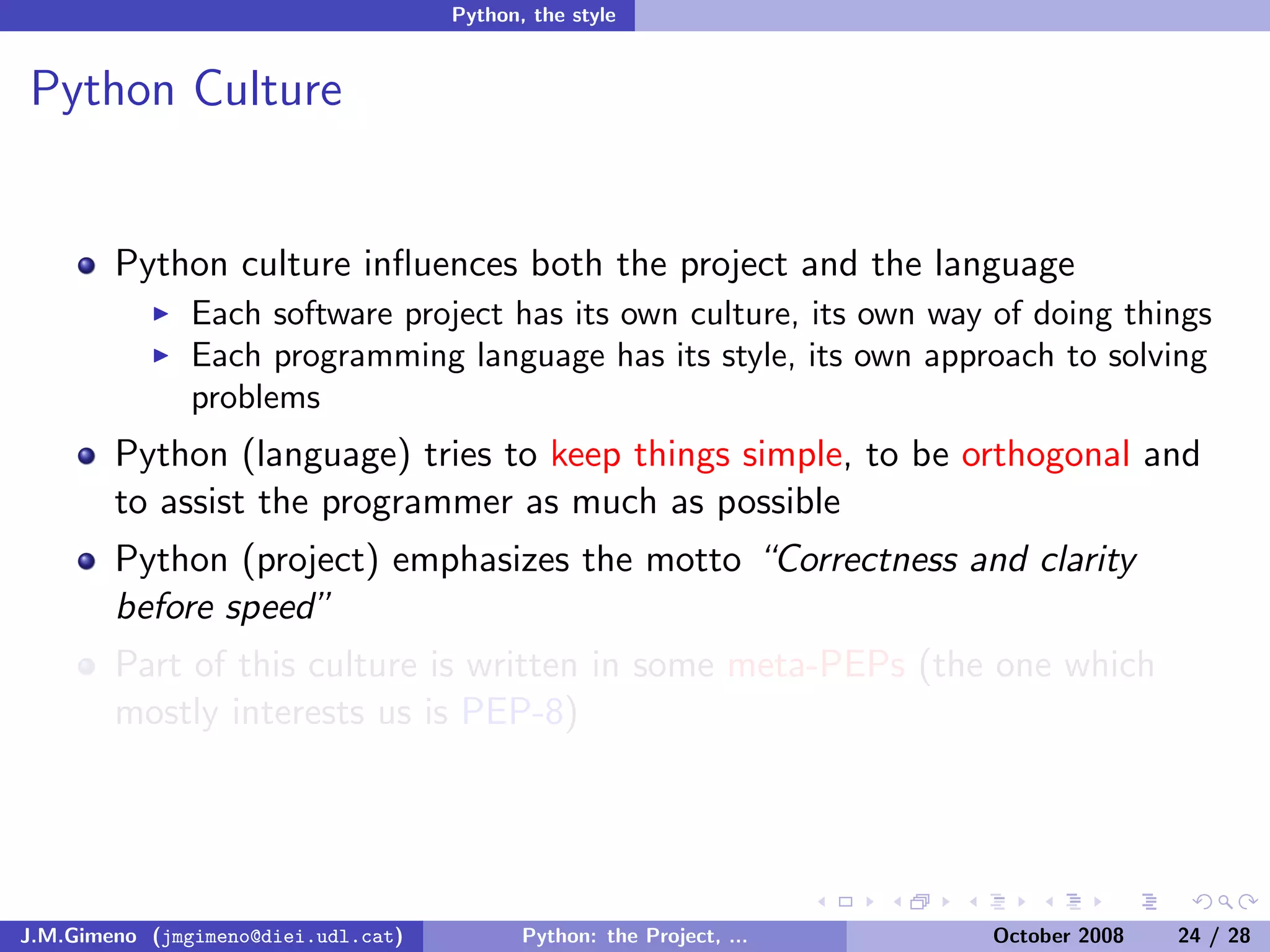 Python: the Project, the Language and the Style