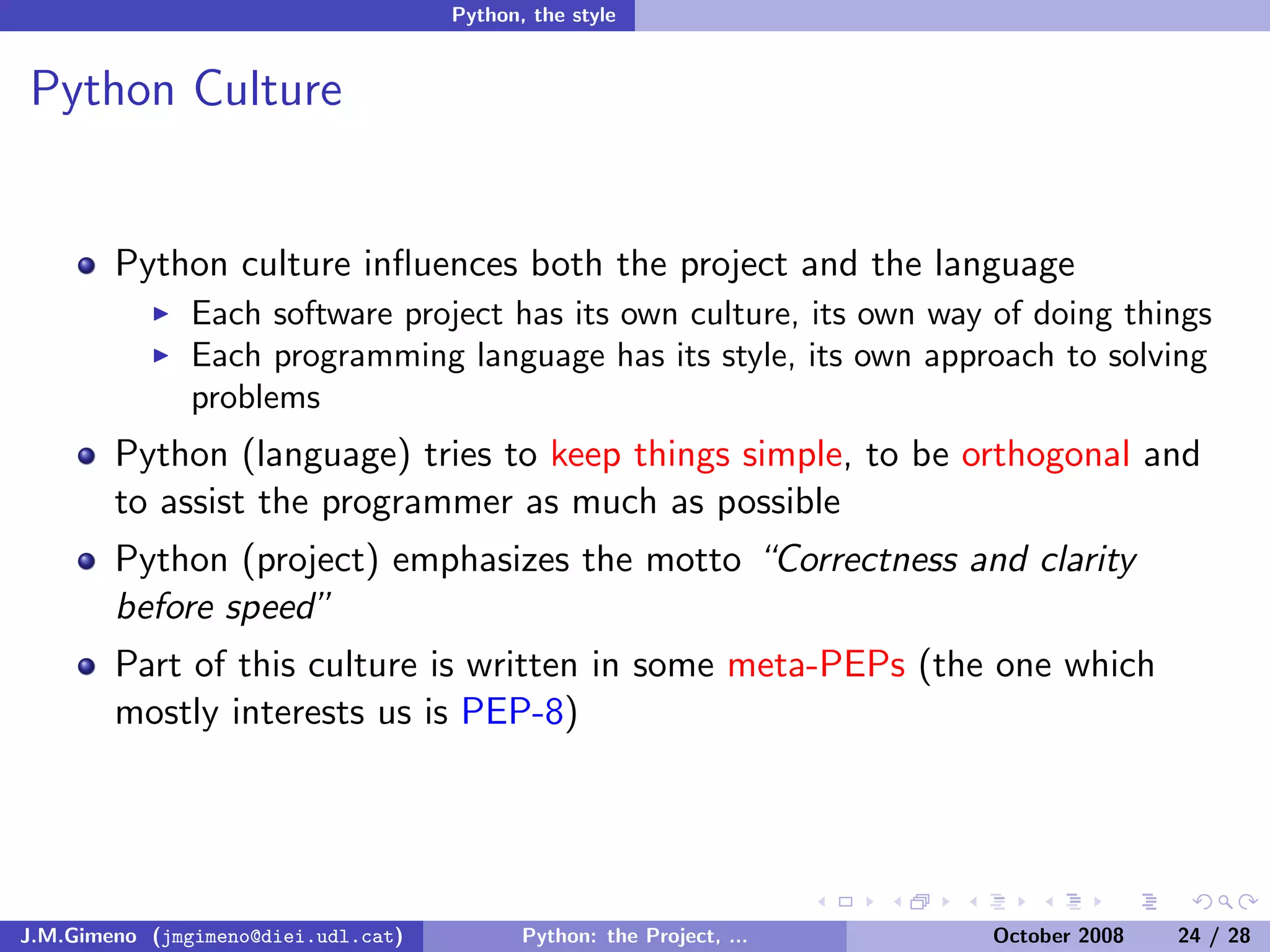 Python: the Project, the Language and the Style