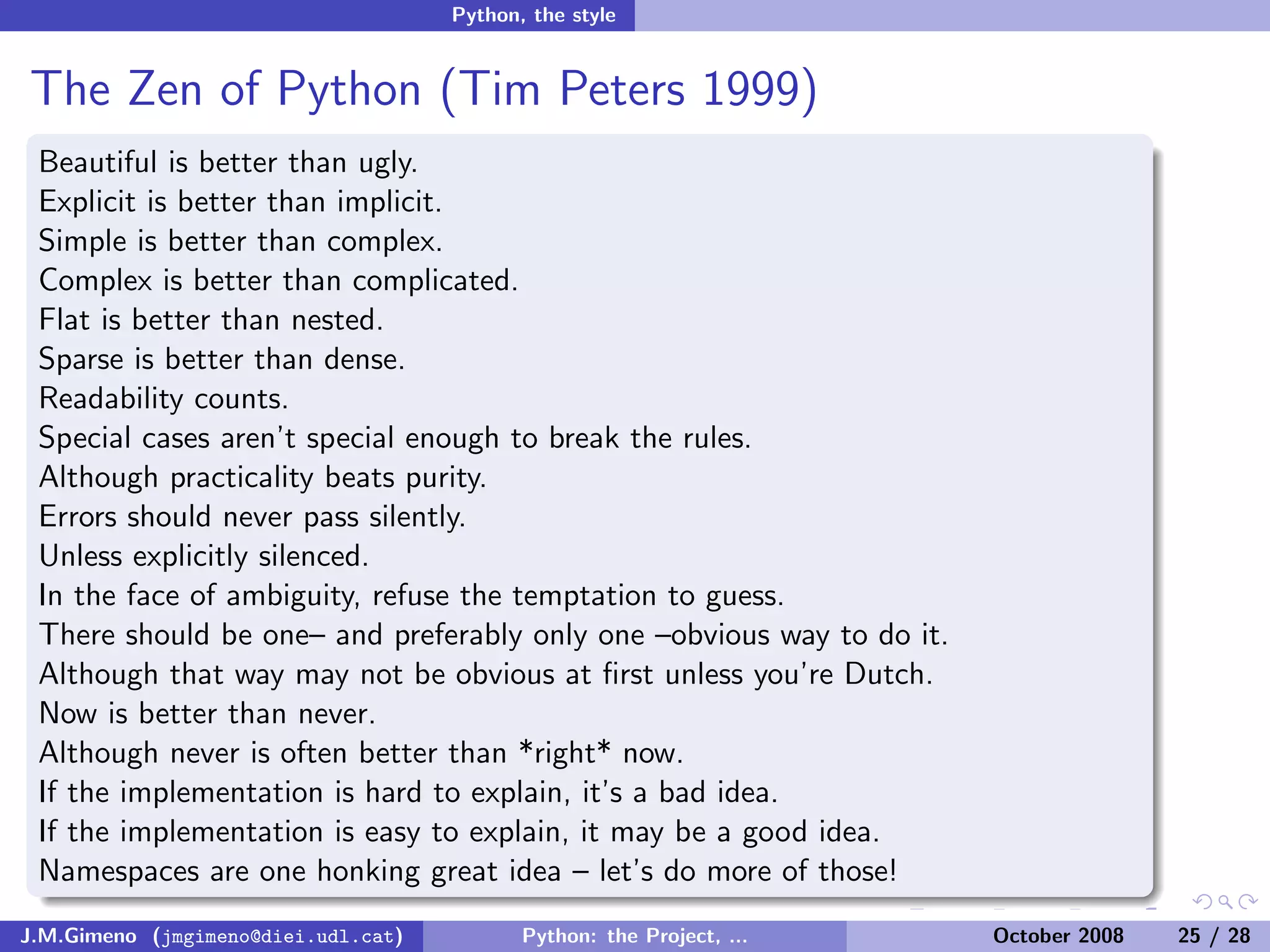 Python: the Project, the Language and the Style
