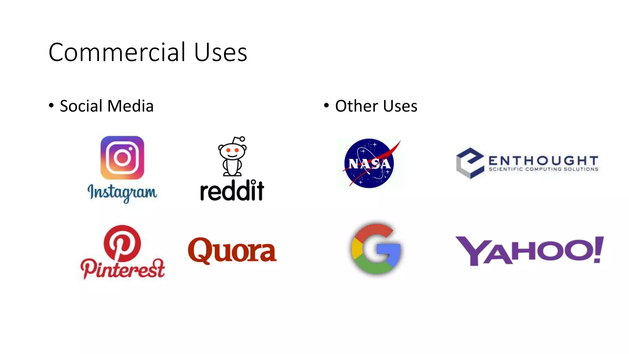 Commercial Uses
• Social Media • Other Uses
 