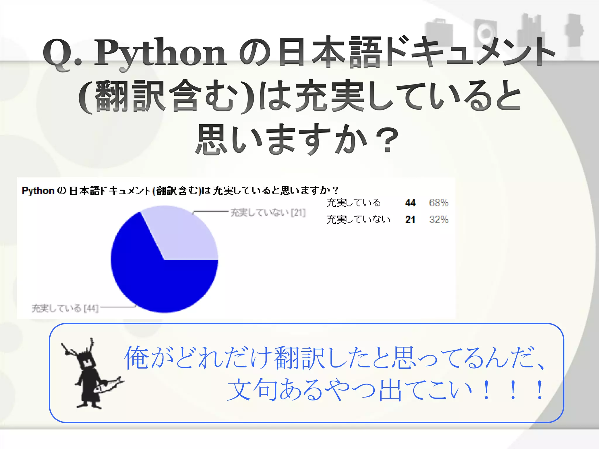 俺がどれだけ翻訳したと思ってるんだ、
    文句あるやつ出てこい！！！
 
