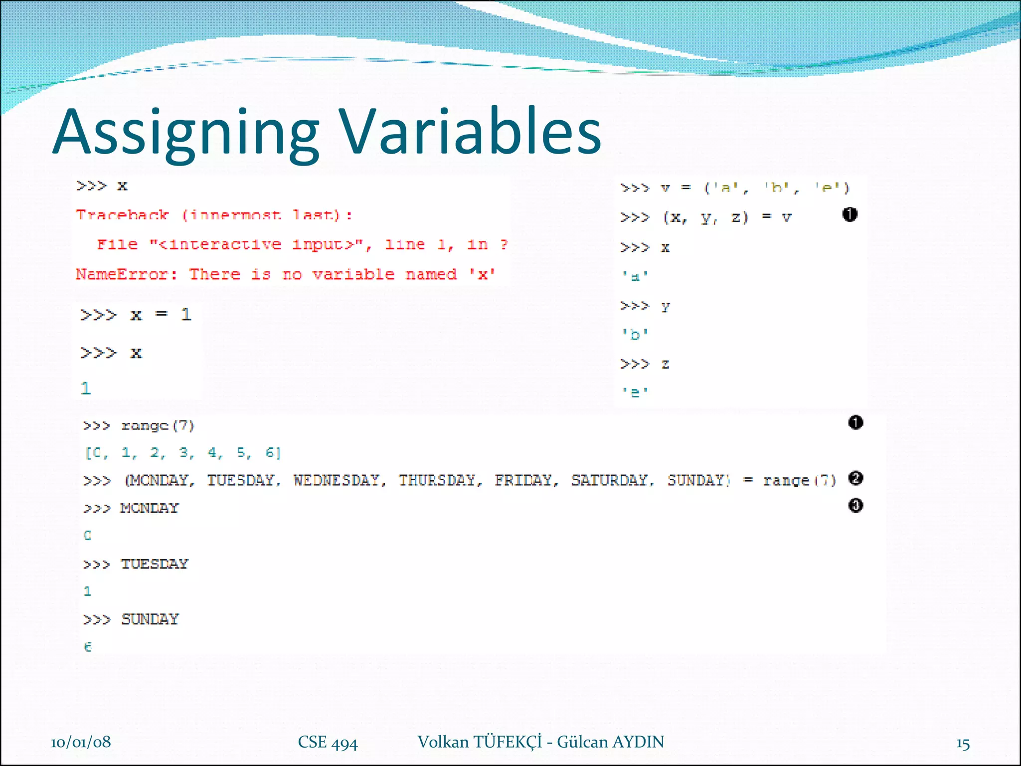 Assigning Variables 29/05/09 CSE 494  Volkan TÜFEKÇİ - Gülcan AYDIN 