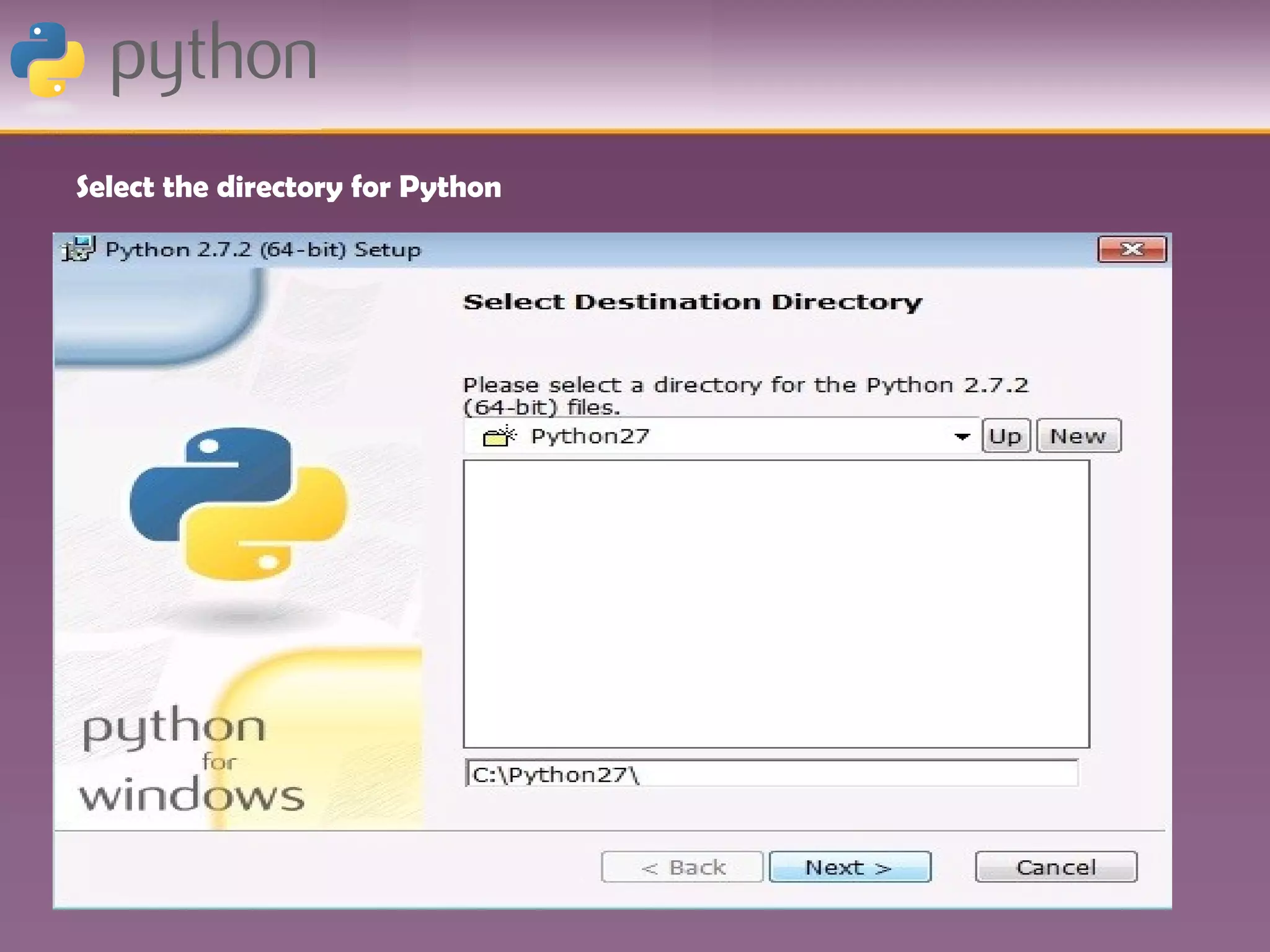 Select the directory for Python
 
