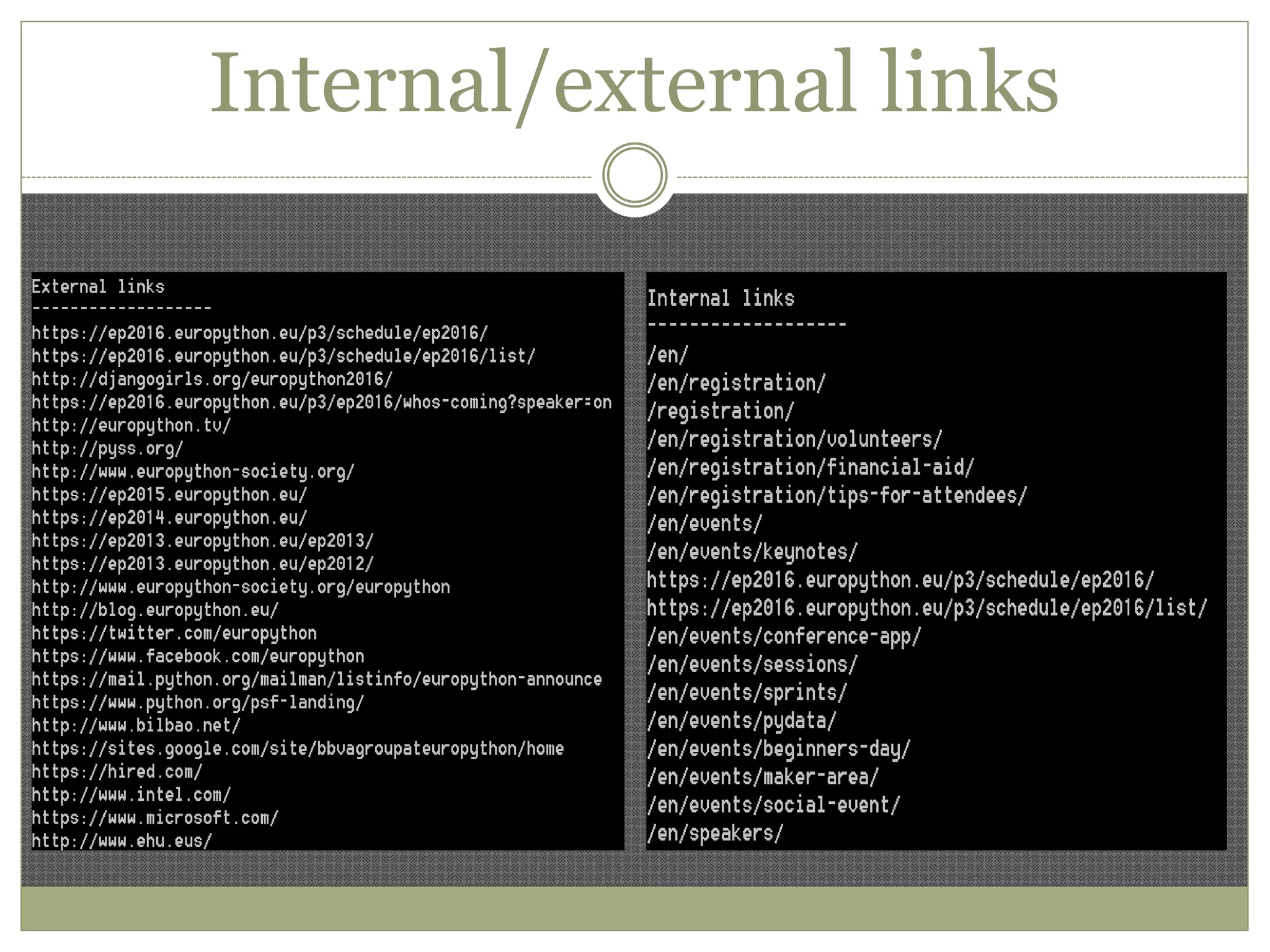 Internal/external links
 