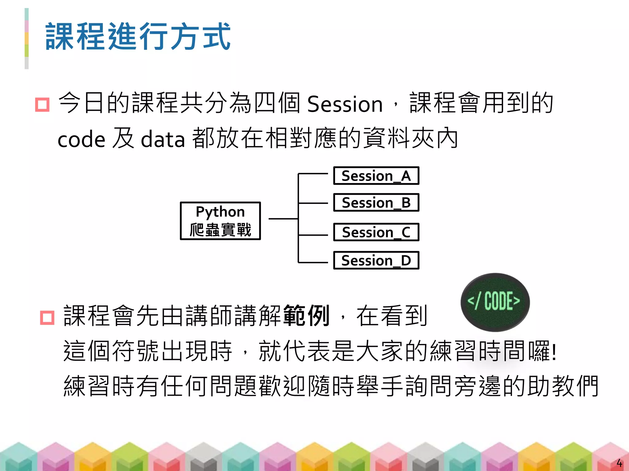 Outline – 上午
A. 爬蟲基本介紹
 HTML 初次見面
 第一支爬蟲程式
 BeautifulSoup 的常用函數
 正則表達式 (regular expression)
B. 爬蟲實戰與資料分析
 BeautifulSoup + regular expression
 GET vs. POST
 使用 pandas 儲存資料
 文字探勘與資料分析
5
 