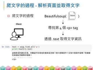 爬圖片的過程 - 取得頁面資訊
143
request request
Client Server
https://gushi.tw/hu-shih-memorial-hall/
.html .html
 