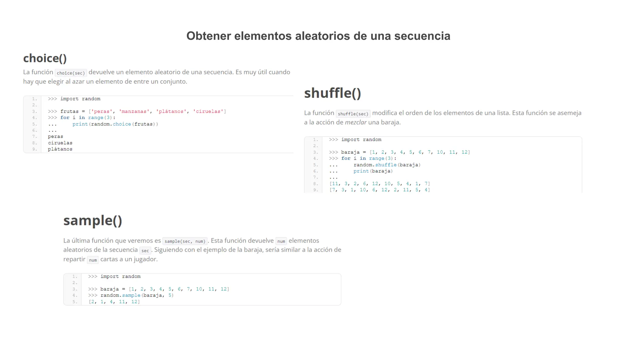 Obtener elementos aleatorios de una secuencia
 