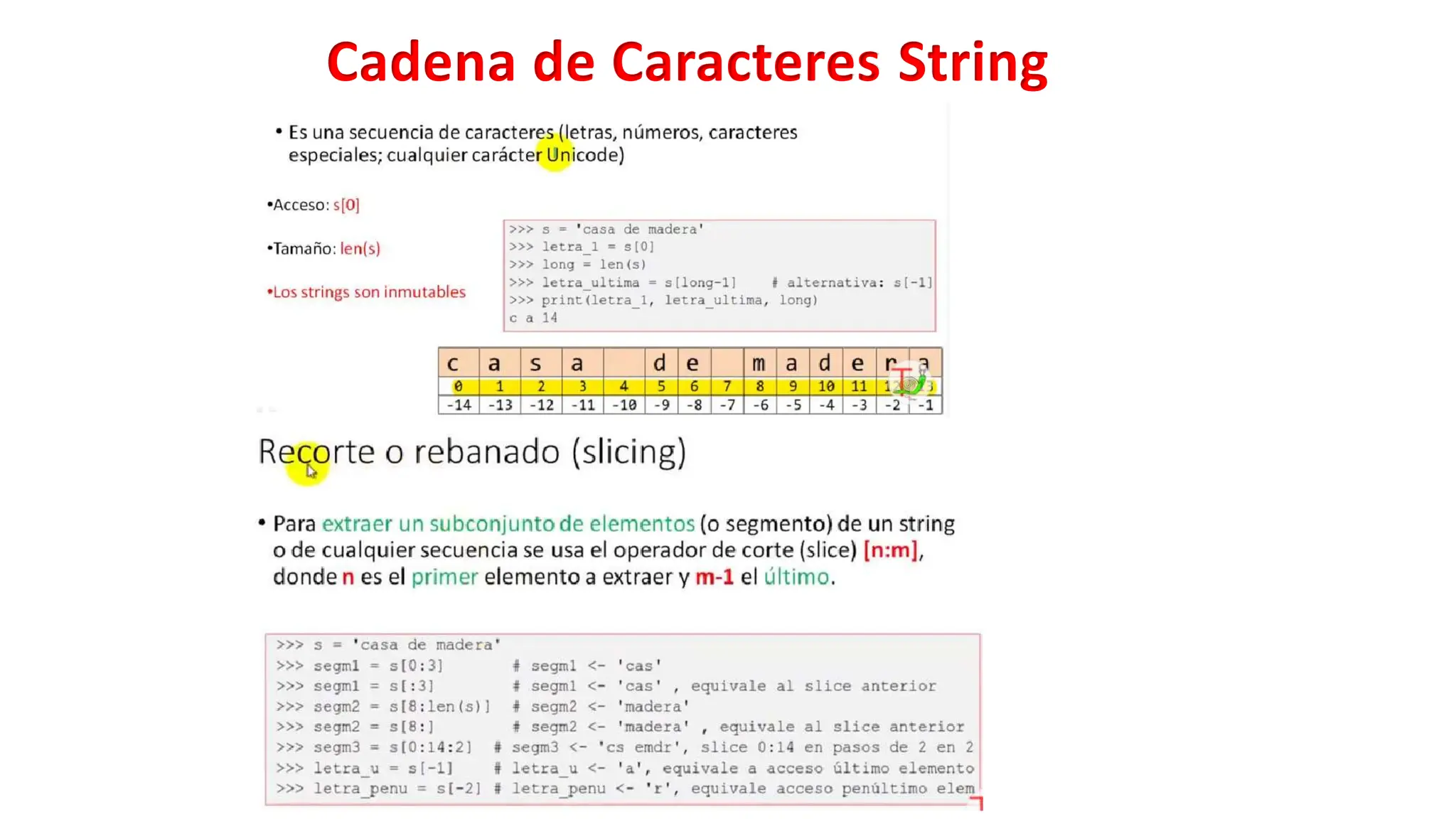 Cadena de Caracteres String
 