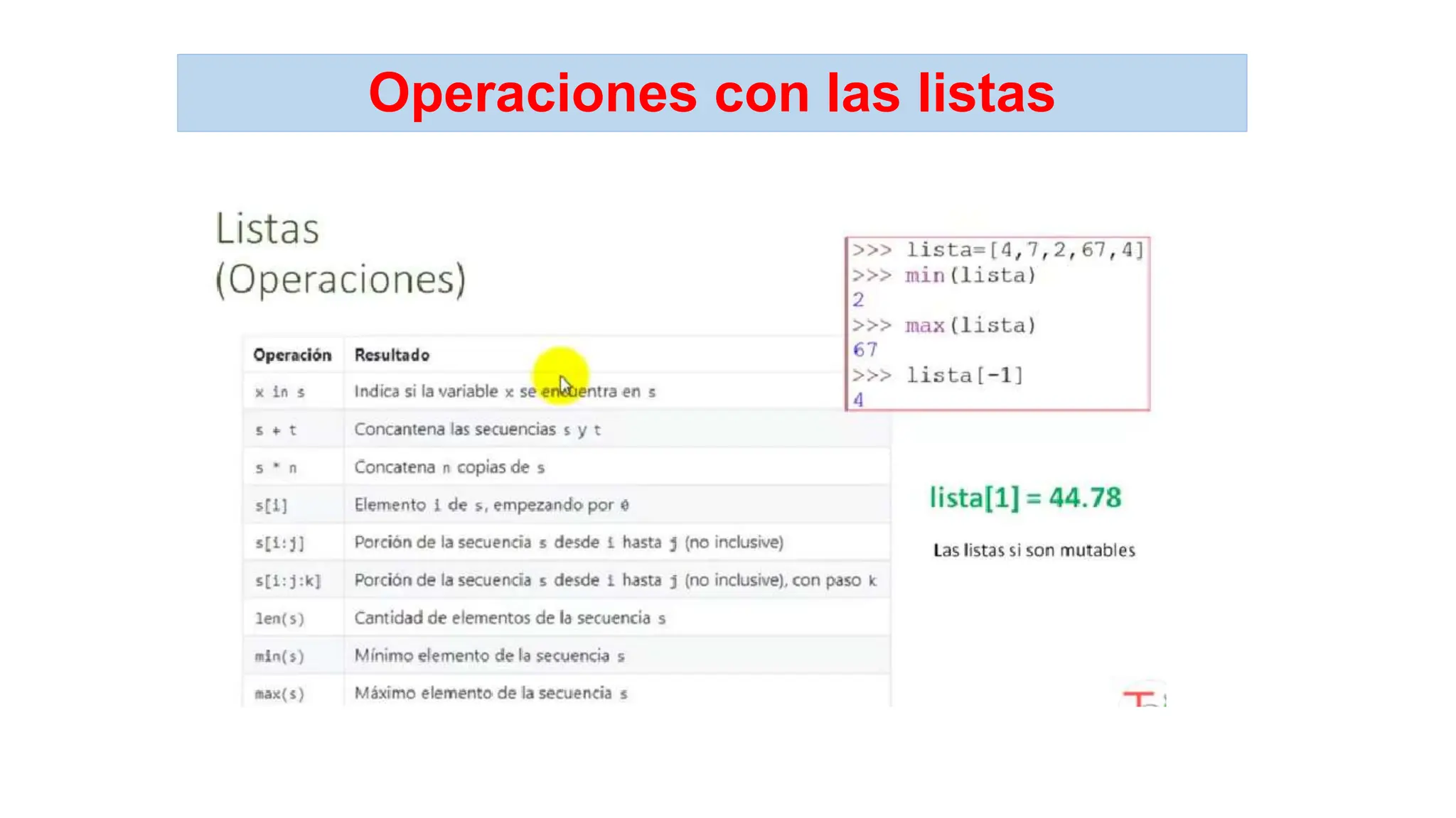Operaciones con las listas
 