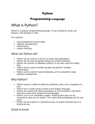 Tech Universe Python learning platform for bigeners | PDF
