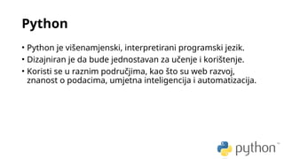 Prezentacija o Pythonu za 8. razred osnovne škole | PPTX