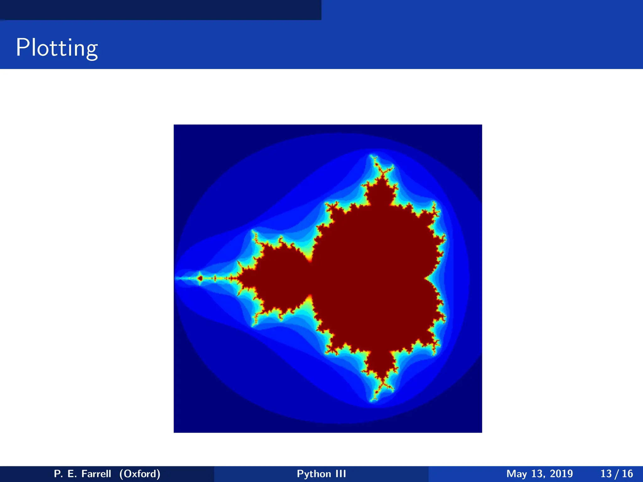 Plotting
P. E. Farrell (Oxford) Python III May 13, 2019 13 / 16
 