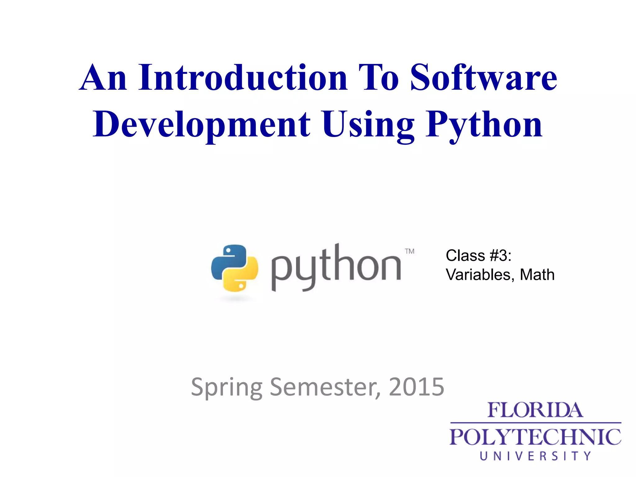 An Introduction To Python - Variables, Math | PPTX