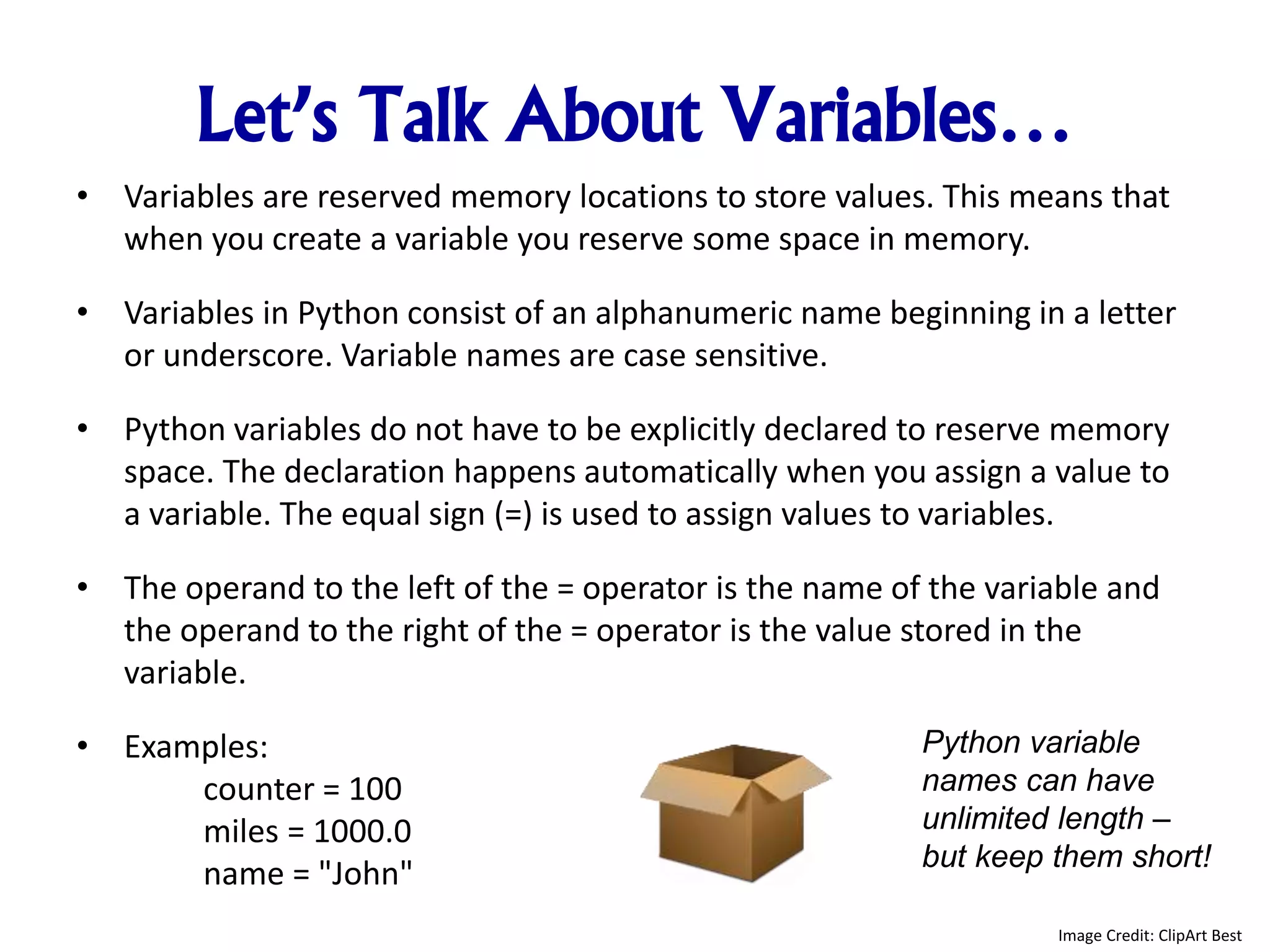 An Introduction To Python - Variables, Math | PPTX