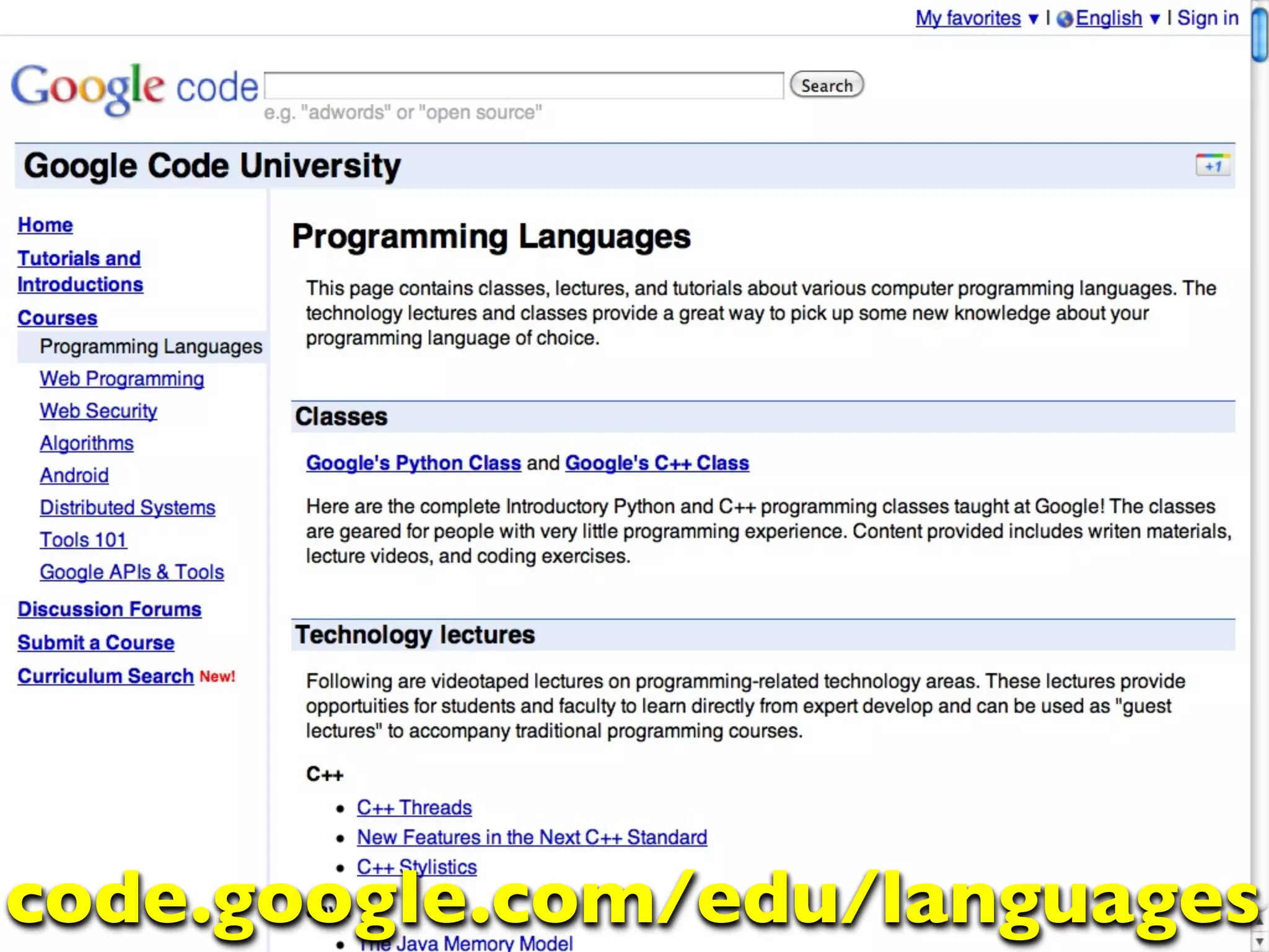 code.google.com/edu/languages
 