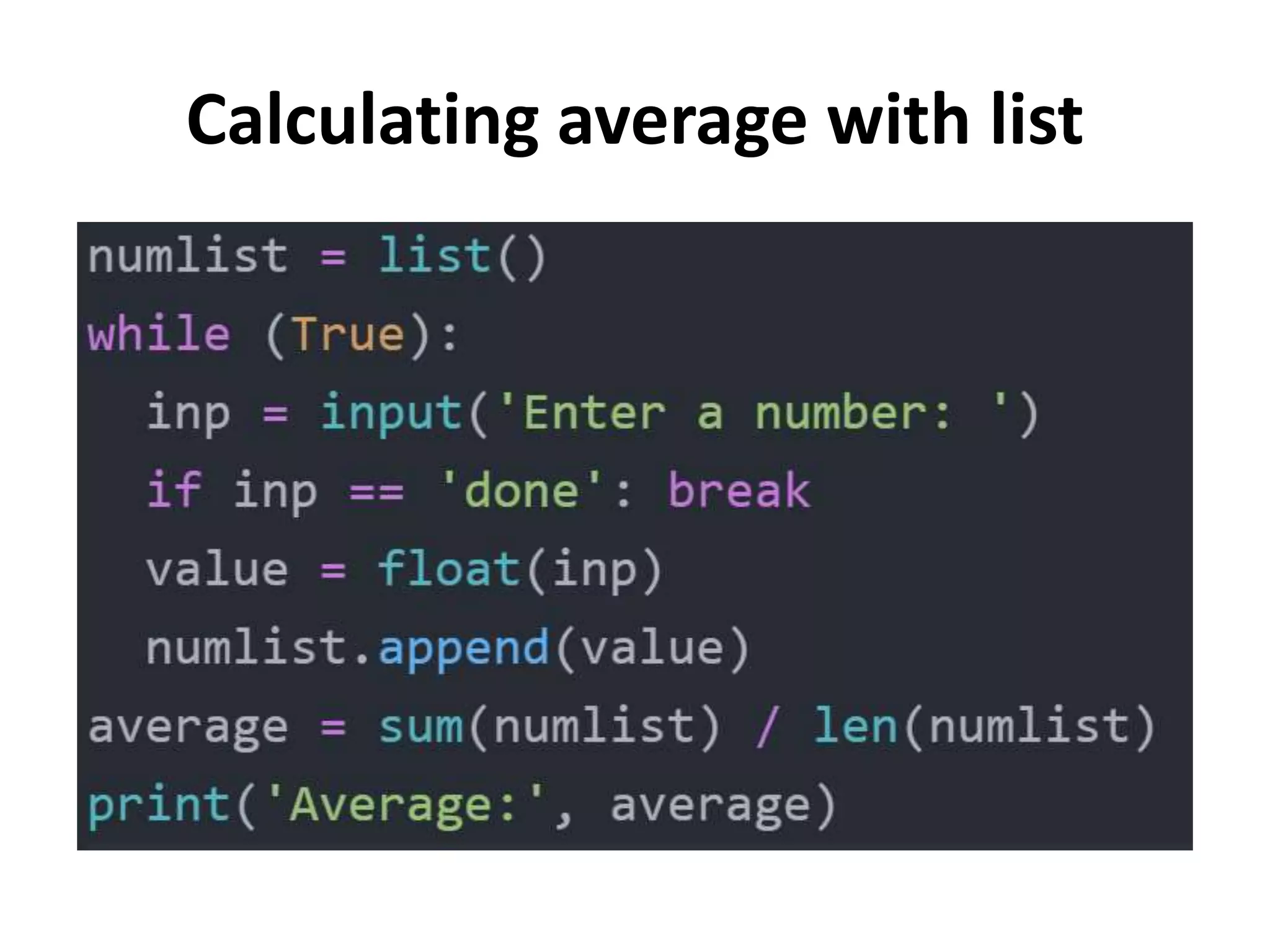 Calculating average with list
 