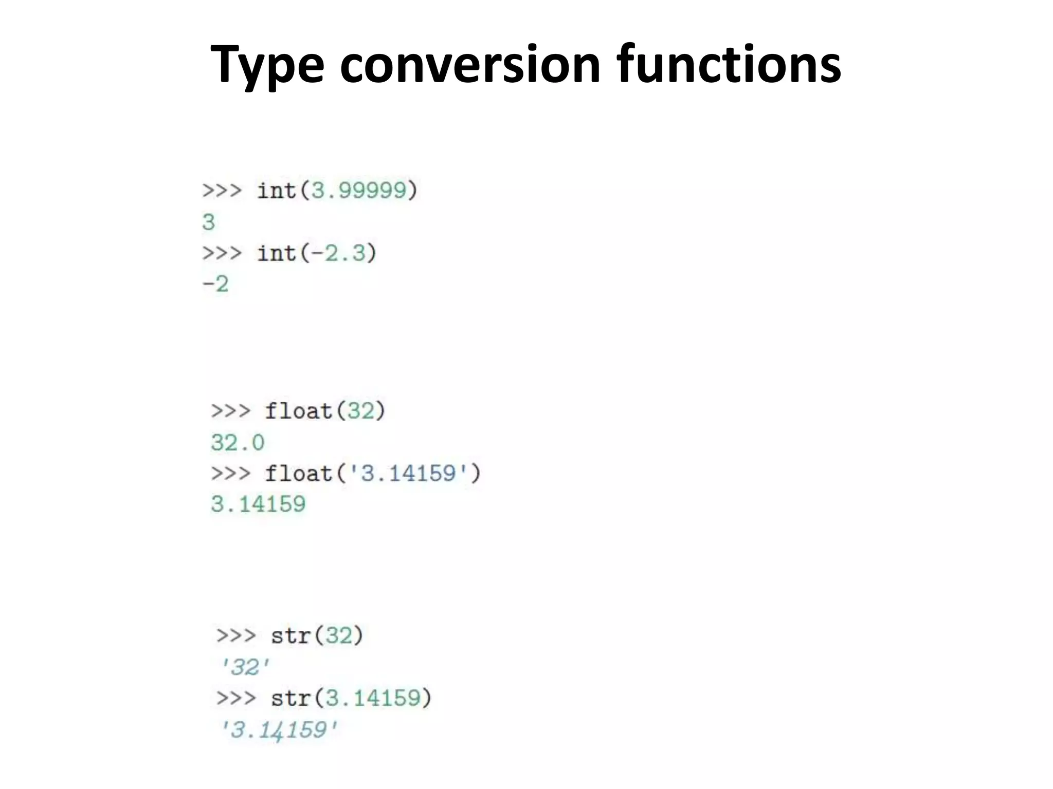 Type conversion functions
 