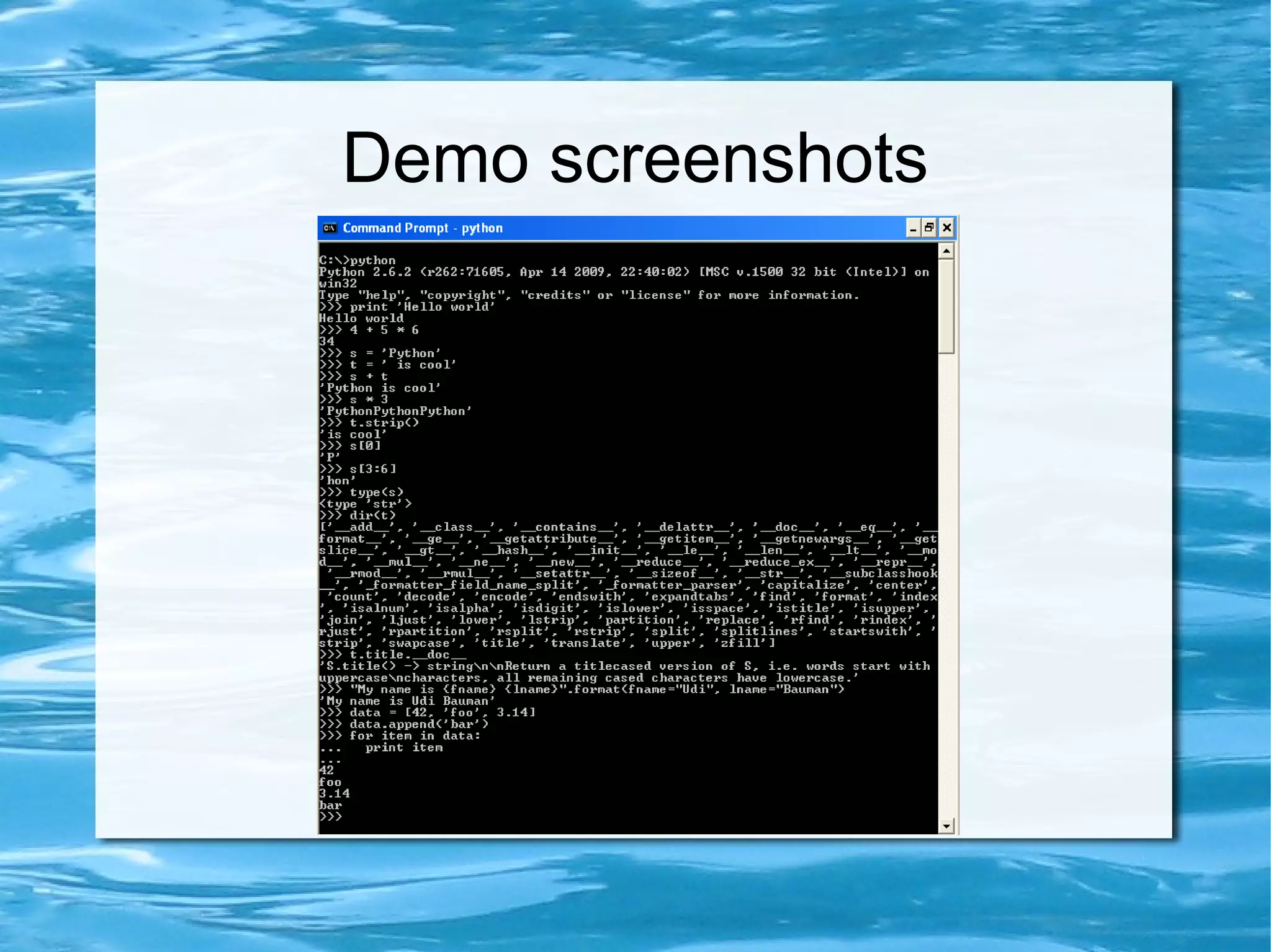 Demo screenshots
 