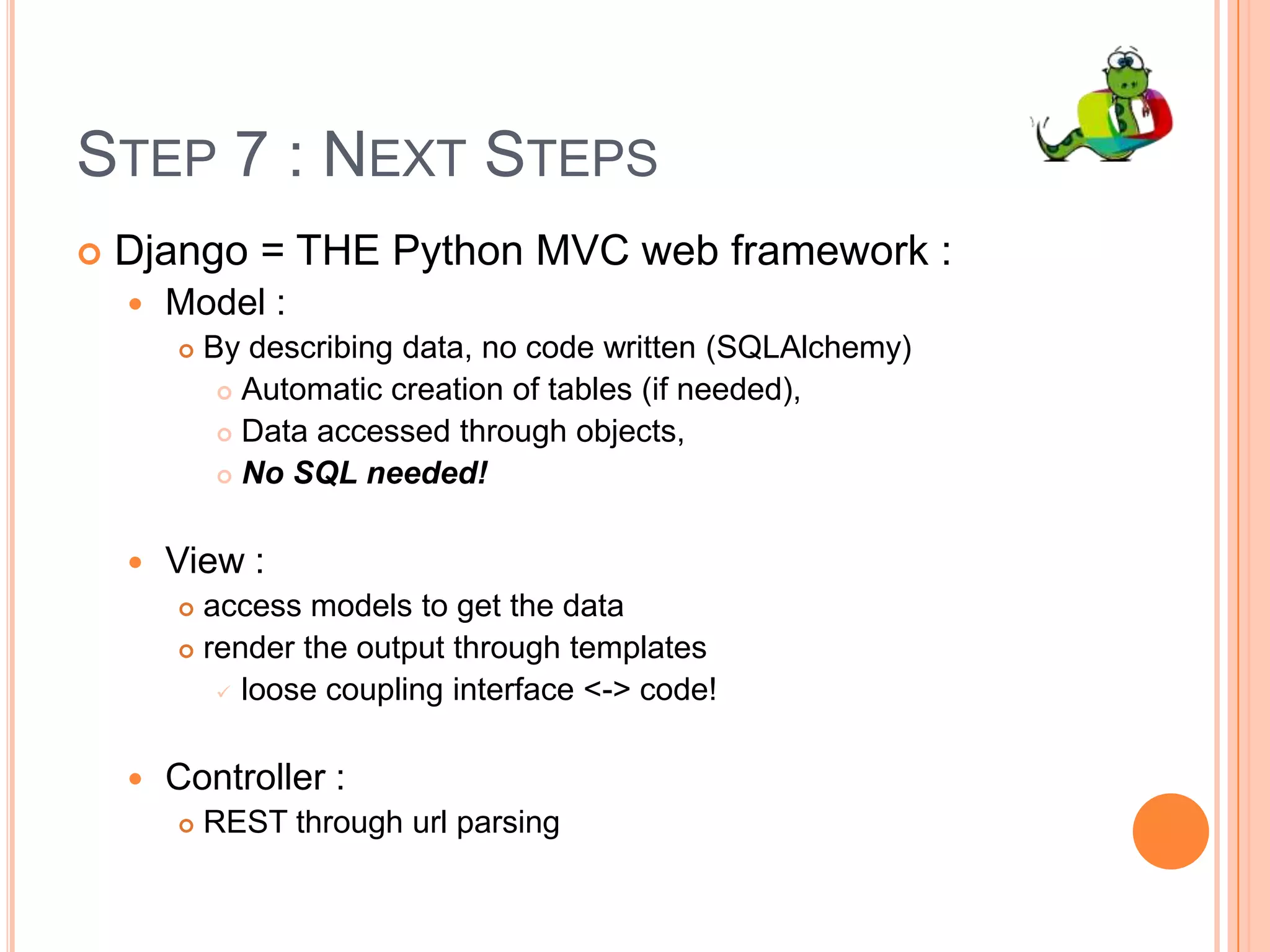 Python libs are just that simple!… and there are a lot!from email import message_from_filedef get_mail(filename):fh = open(filename, “r”)mail = message_from_file(fh)fh.close()return mailmail = get_mail(filename)for part in mail.walk():	print part.get_content_type()print mail[“From”]print mail[“Subject”]