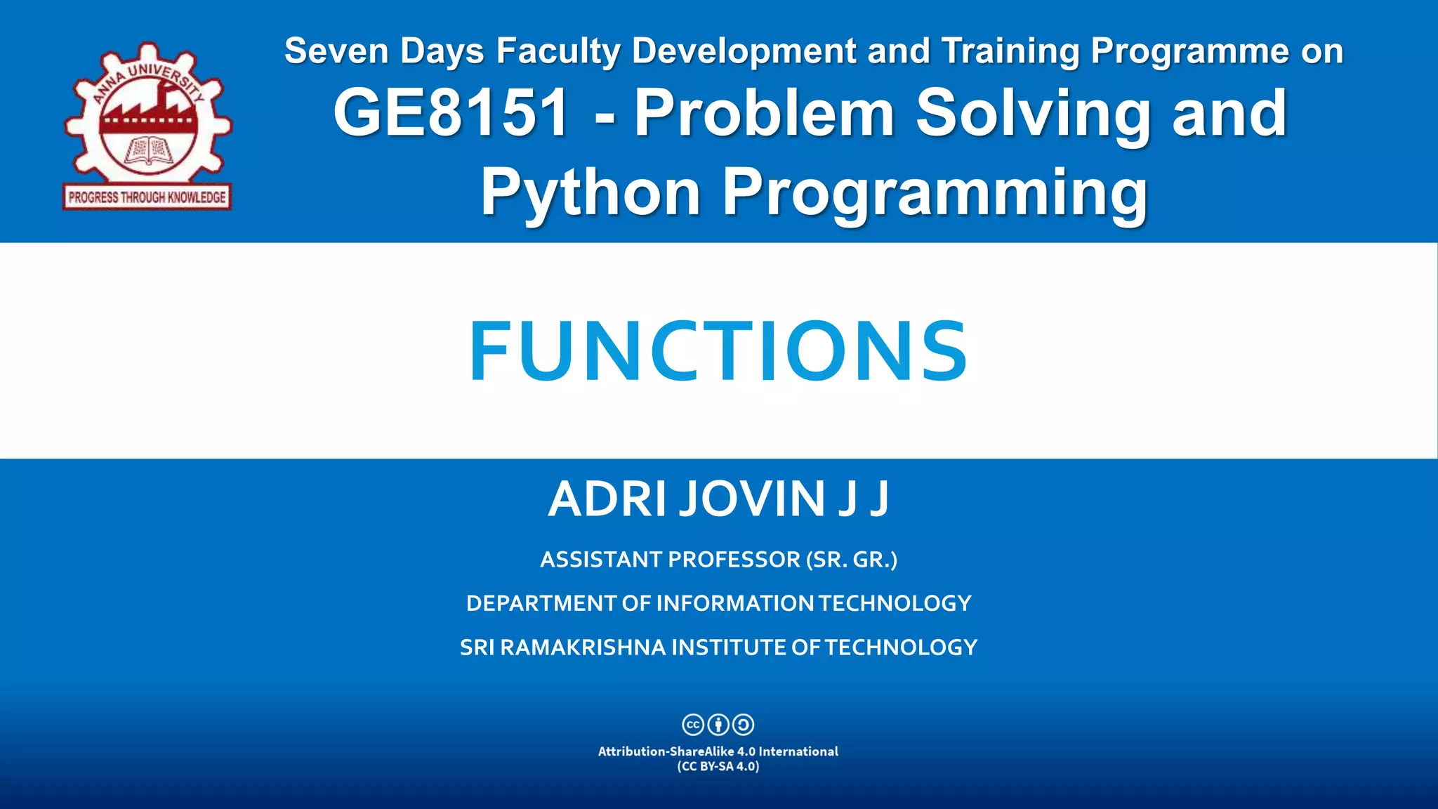 Python - Functions - Azure Jupyter Notebooks | PPT